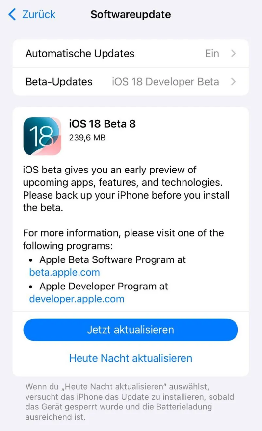 黄圃镇苹果手机维修分享苹果 iOS / iPadOS 18 开发者预览版 Beta 8 发布 